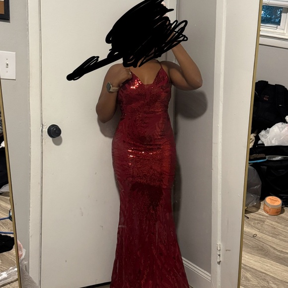 Fashion Nova Dresses & Skirts - Fashion Nova Red Sequin Spaghetti Strap Prom Dress